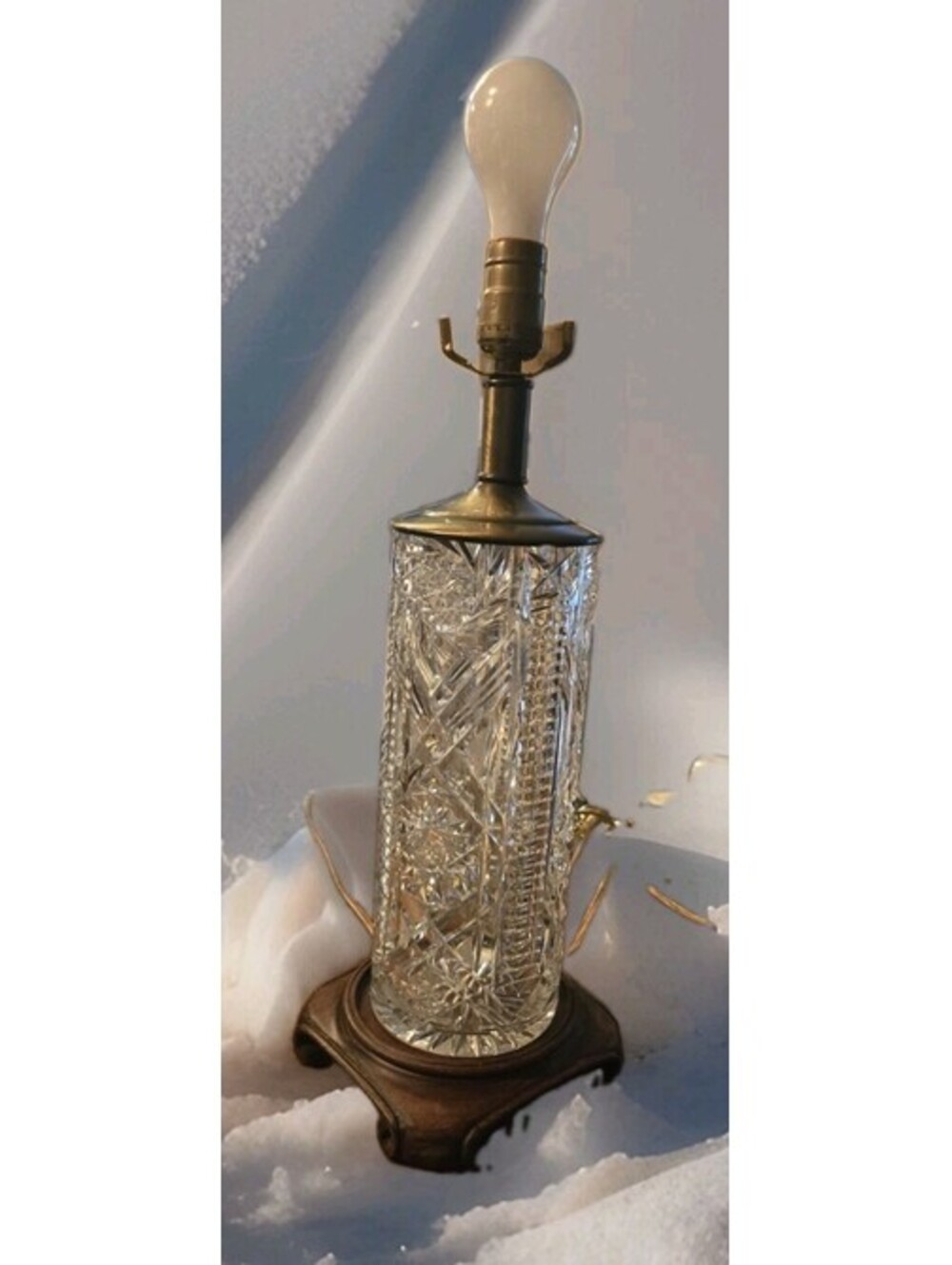 Vintage Pressed Glass Crystal? Cylinder Table Lamp. 22" T Nickel SZ Chip At Base